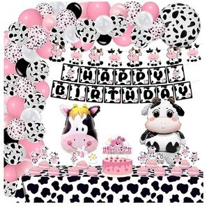 100+ Piece Pink Cow Theme Party Decoration Set & Balloons